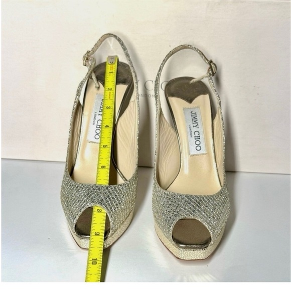 JIMMY CHOO CLUE GLITTER SLINGBACK PLATFORM
PEEP TOE HIGH HEEL PUMPS SANDAL 37 - Picture 12 of 16